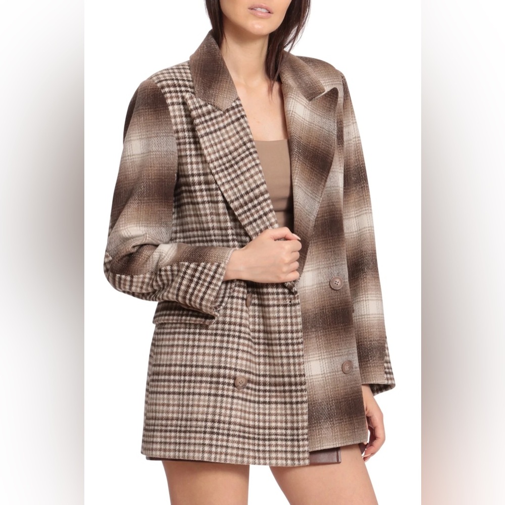 Avec Les Filles Brown Plaid Blazer